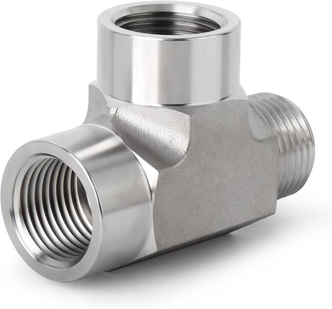 TAISHER 1PCS Forging of 316L Stainless Steel Tee Pipe Fittings, 1/4" NPT Female x 1/4" NPT Female x 1/4" NPT Male Pipe Fittings, Male Run Tee