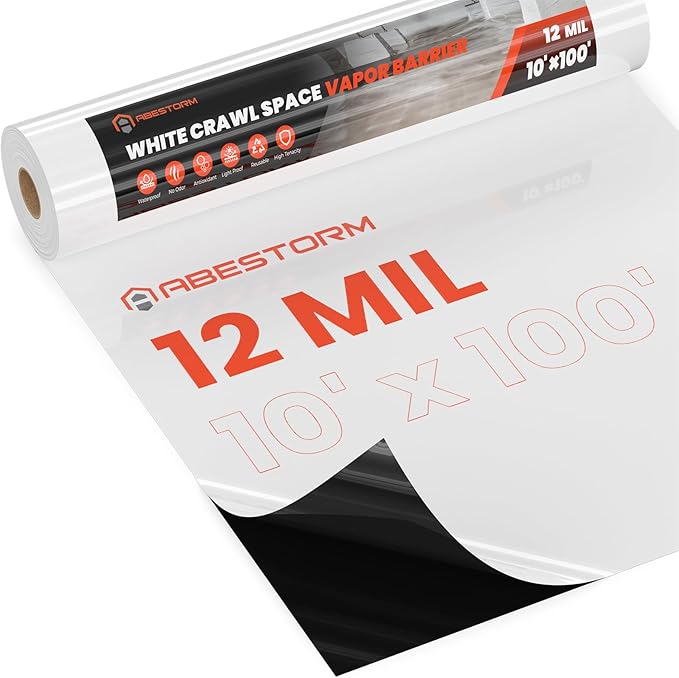 ABESTORM Crawl Space Vapor Barrier 12 Mil Film 10'x100' Thick Plastic Sheeting Drop Cloth Vapor Barrier Covering for Crawlspace, Encapsulation, Blackout Plastic Painters Tarp, Black and White Film