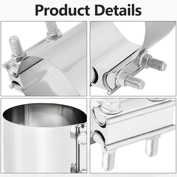 4'' Inch Exhaust Clamp,4 Inch Butt Joint Exhaust Seal Band Clamp Sleeve Coupler Universal For Exhaust System 2PCS Polished T304 Stainless Steel
