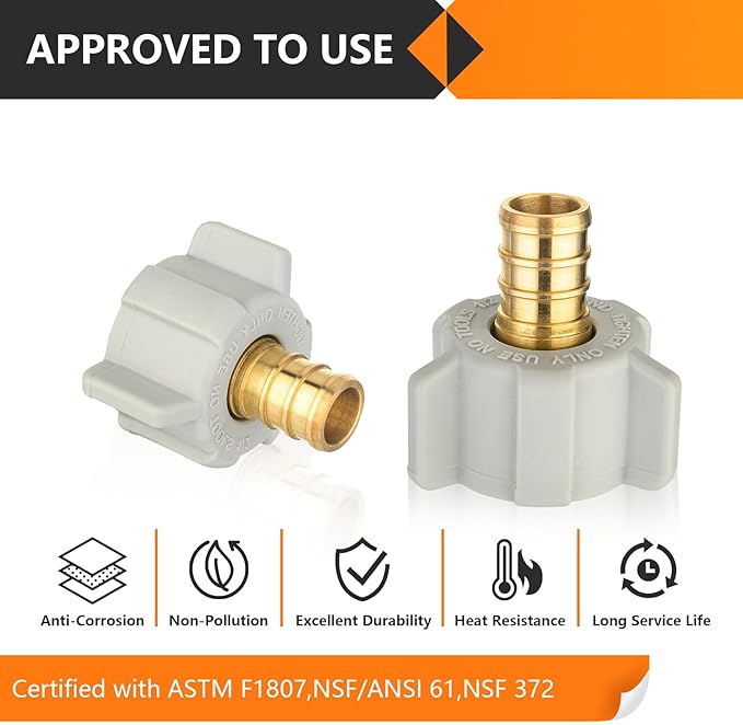 10-Pack HeSun PEX Fittings, 1/2" Pex x 1/2" Female NPT Swivel Adapter, Brass Crimp Fitting for ASTM F1807(PEX1807202)