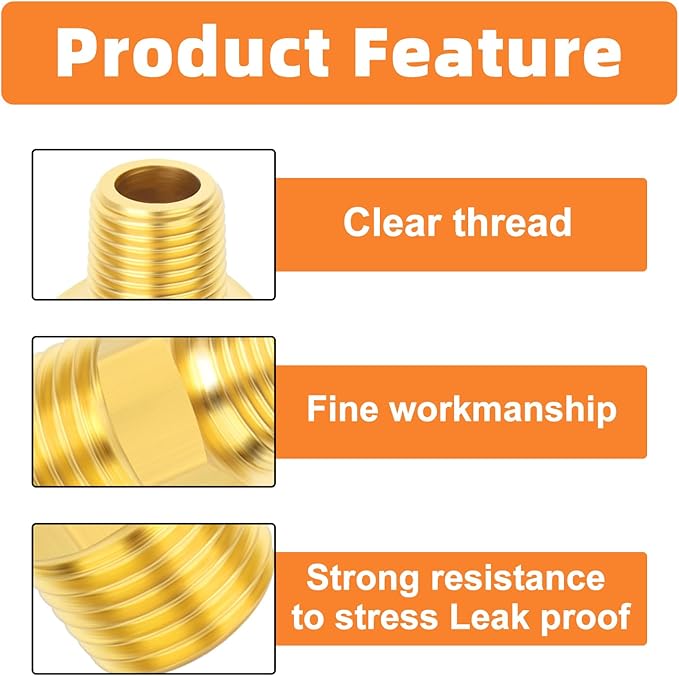 GASHER Brass Reducing Hex Nipples,1 Inch NPT Male x 3/4 Inch NPT Male Brass Pipe Adapter Fittings Reducing Nipples Connector（5Pcs）
