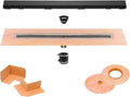 All-in-one Waterproof Linear Shower Drain Kit with 52 Inch Center Outlet Channel Body (KL1V60E130) and Drain Grate Assembly (Cover) in Solid Design with Matte Black Finish (KL1AR19MGS130)