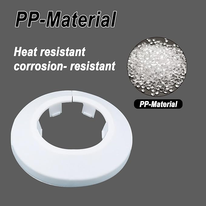 34mm Pipe Cover Decoration; Fit 1.33" Outer Diameter Pipe/Hole; White PP Plastic Escutcheon Collar; Snap-on Water Escutcheon Plate for Bathroom Kitchen Wall Tube Decor 1 Piece