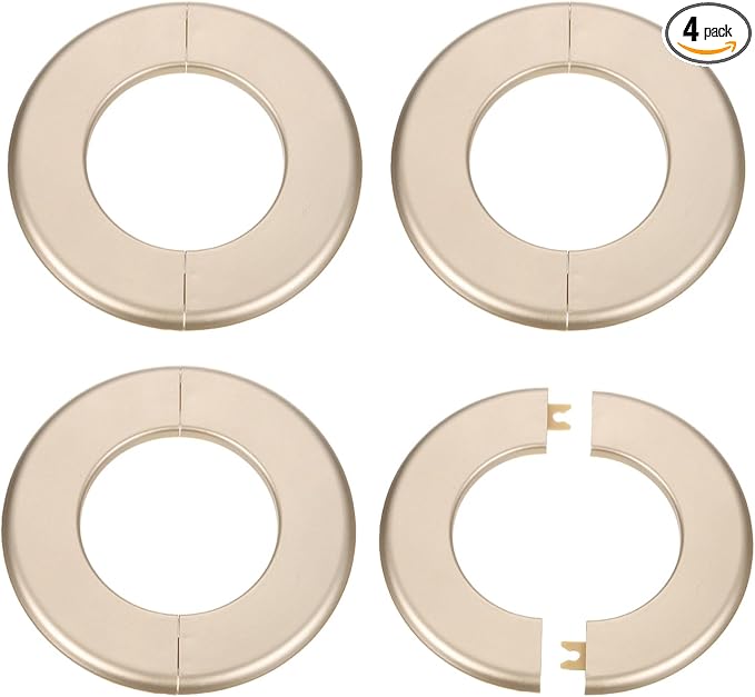 HARFINGTON 4pcs Wall Split Flange 78mm/3.1" Self-Adhesive Plumbing Cover Plates ABS Plastic Round Escutcheon Plate Buckle Design for Water Pipe Bathroom Kitchen Decoration, Gold Tone