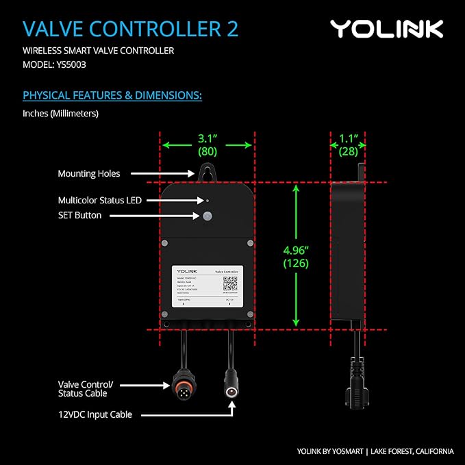 YoLink Wireless Smart Valve Control Kit, NSF Certified 1-1/2" Stainless Steel Motorized Valve, Wireless Controller 2, LoRa Long Range, D2D Offline with Leak Sensors, 2 Years Battery Backup
