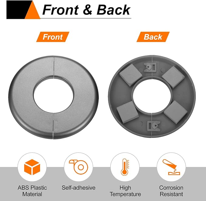 HARFINGTON 2pcs Wall Split Flange 11mm/0.4" Self-Adhesive Plumbing Cover Plates ABS Plastic Round Escutcheon Plate Buckle Design for Water Pipe Bathroom Kitchen Decoration, Gray