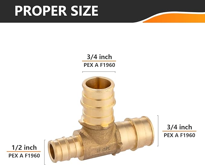 40-Pack HeSun PEX-A Fitting, 3/4"x1/2"x3/4" Expansion Tee, PEX Expansion Fitting Tee, ASTM F1960(PEX1960046-40)