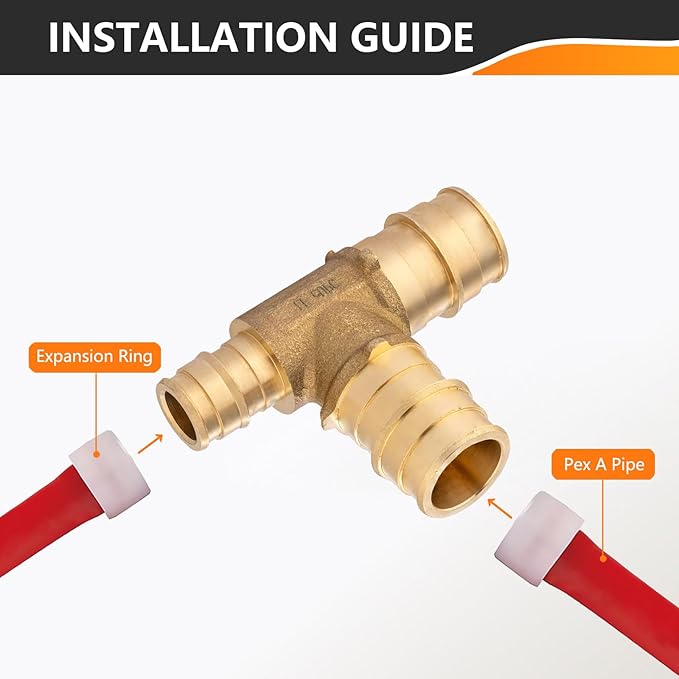 10-Pack HeSun PEX-A Fitting, 3/4"x1/2"x3/4" Expansion Tee, PEX Expansion Fitting Tee, ASTM F1960(PEX1960046-10)