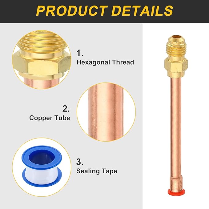uxcell Brass Pipe Fitting, 1/4 SAE Male Thread x 1/4" OD Flare Connector with Copper Tube for HVAC System Air Conditioner Refrigeration