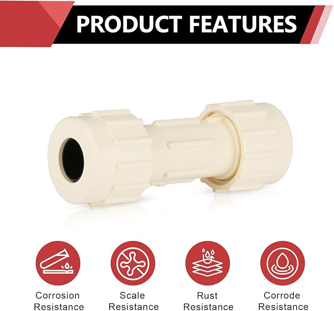 (Pack of 10) EFIELD 1"Compression Coupling,CPVC Fittings for Plumbing Installations and Repair,(CPVC050-10PCS)
