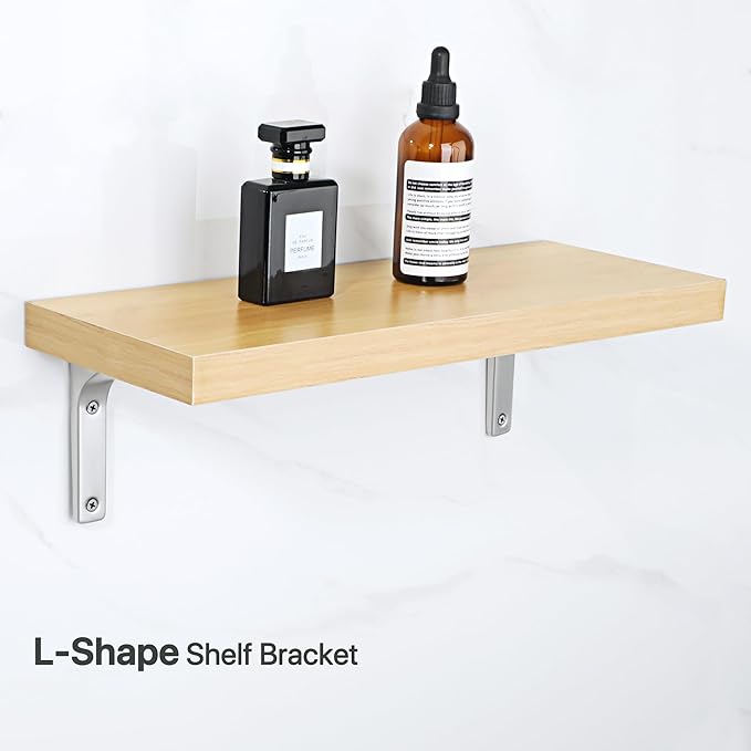 SAYAYO Heavy Duty Floating Shelf Brackets 6 Inch x 5 Inch, Stainless Steel Wall Shelf Brackets & Supports Brushed Nickel L Bracket, Angle Bracket Corner Brace for Wood, 4Pcs