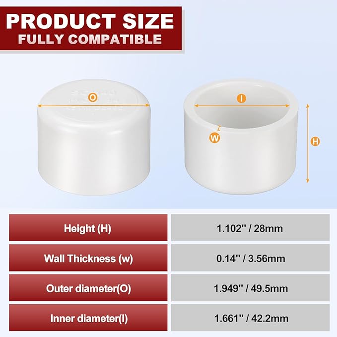 1Pcs 1 1/4" PVC External End Cap Fitting, SCH40 Furniture Grade PVC Pipe Plug Adapter, Pipe Cover Fittings for DIY Project, Irrigation System, Plumbing Framework, Garden Structures