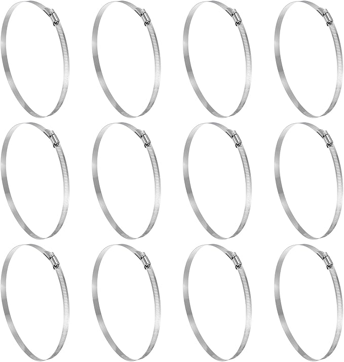 HARFINGTON 12 Pcs Hose Clamp 7-5/8"-8-1/2" (194-216mm) 304 Stainless Steel Adjustable Worm Gear Hose Clamp Assortment Kit for Fuel Line Pipe Plumbing Automotive Tube Mechanical
