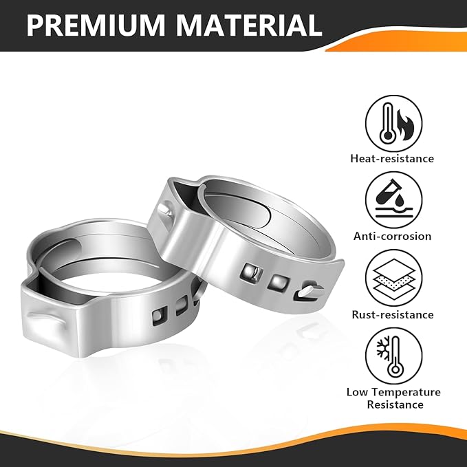 100-PCs HeSun 3/4 Inch PEX Crimp Ring, Premium 304 Stainless Steel Pex Cinch Clamp Ring(CLAMP010-100)