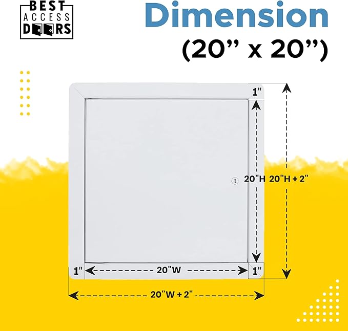 Best 20" x 20" Universal Access Panel – Flush Steel Door with Exposed Flange for Walls or Ceilings, 16-Gauge Cold Rolled Steel Frame, Screwdriver Cam Latch, White Powder-Coat Primer Finish, BA-UAP
