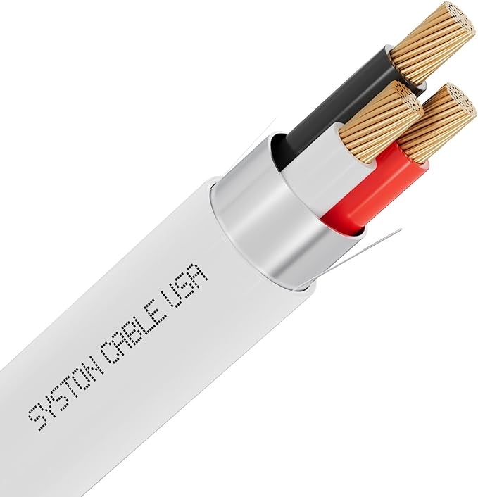 Syston Cable Technology 18/3 Low Voltage Security Sound Alarm Cable 50 ft 18 AWG 3 Conductors Stranded Copper Shielded Plenum Rated CMP CL3P FPLP FT6 UV Resistant