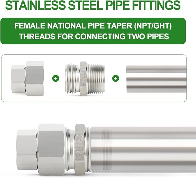 TAISHER 5PCS 304 Stainless Steel Garden Hose Adapter, 3/4" GHT Female x 1/4" NPT Female Garden Hose Connector with Washers