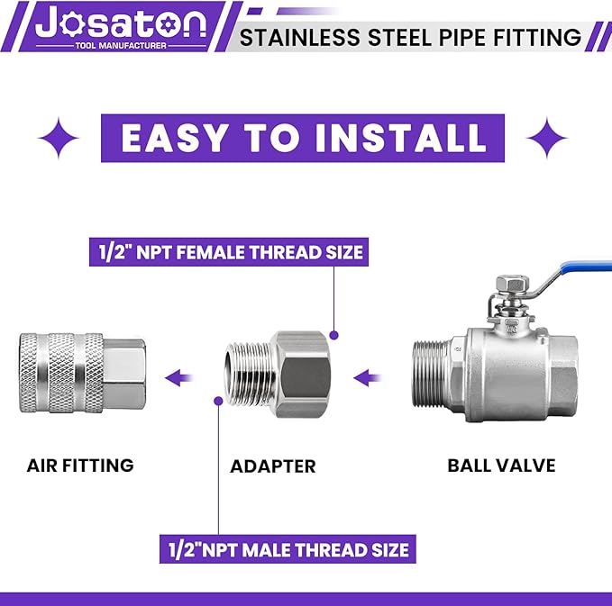 5-Pack Stainless Steel Extension Pipe Fitting, Josaton 1/2" Female to 1/2" Male Pipe Extension Fittings Connector for Tub Spout/Shower, Hex Bushing Converter Adapter, 30MM/40MM/50MM/70MM/100MM Length