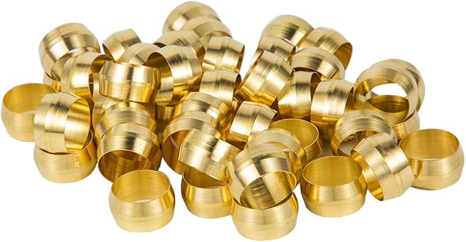40PCS Tube OD 1/2" Brass Compression Sleeves Ferrules,Brass Compression Fitting Assortment Kit