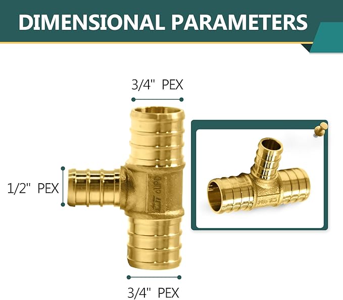 50-Pack PEX Fittings Niikappu 3/4"x3/4"x1/2" Pex Tee, Brass Crimp Pipe Fittings for PEX Pipes, ASTM F1807