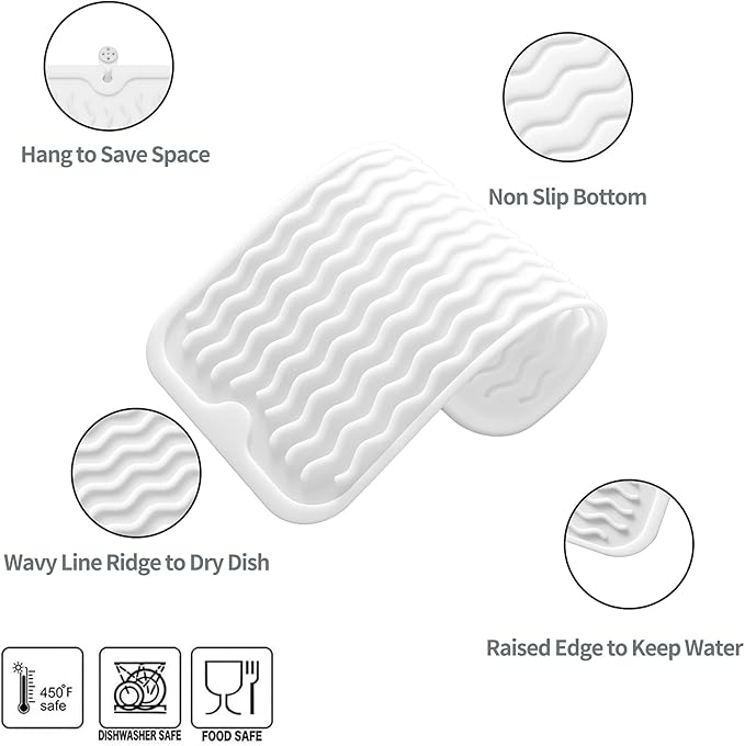 Silicone Dish Drying Mat for Multiple Usage,Easy clean,Eco-friendly,Heat-resistant Silicone Mat for Kitchen Counter or Sink,Refrigerator or Drawer Liner White S 12 inches x 6 inches