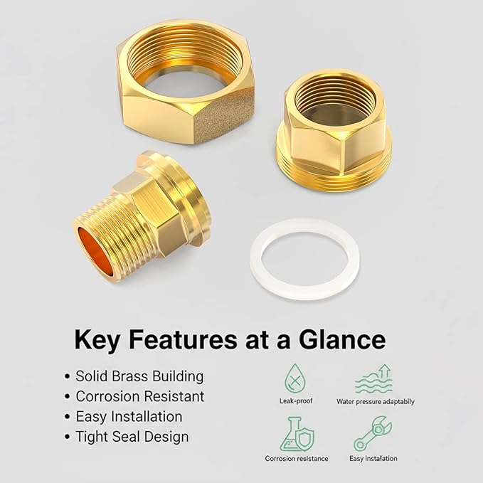 TAISHER 2PCS Brass Union，1/4" NPT Male x 1/4" NPT Female Brass Pipe Fitting