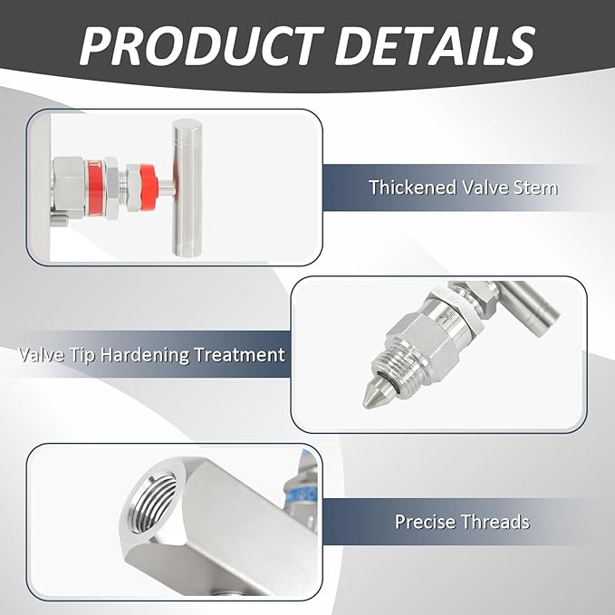 2-Valve Manifold – 316 Stainless Steel 2-Way High-Pressure Gas Distributor, Compatible with Pressure Gauges & Transmitters by Rosemount, Siemens, Honeywell, E+H.