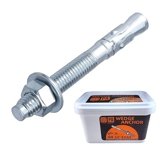Party Animals 1/2 x 4-1/2 Inch Wedge Anchor, 25 PCs Zinc-Plated Industrial Anchor Bolts for Cement, Concrete