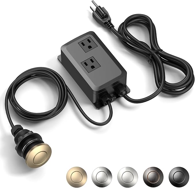 Garbage Disposal Air Switch Kit -Professional, Dual Outlet Sink Top Waste Disposer On/Off, Champagne Bronze Finish Compatible with Delta Faucets, Air Switch Button, UL Listed