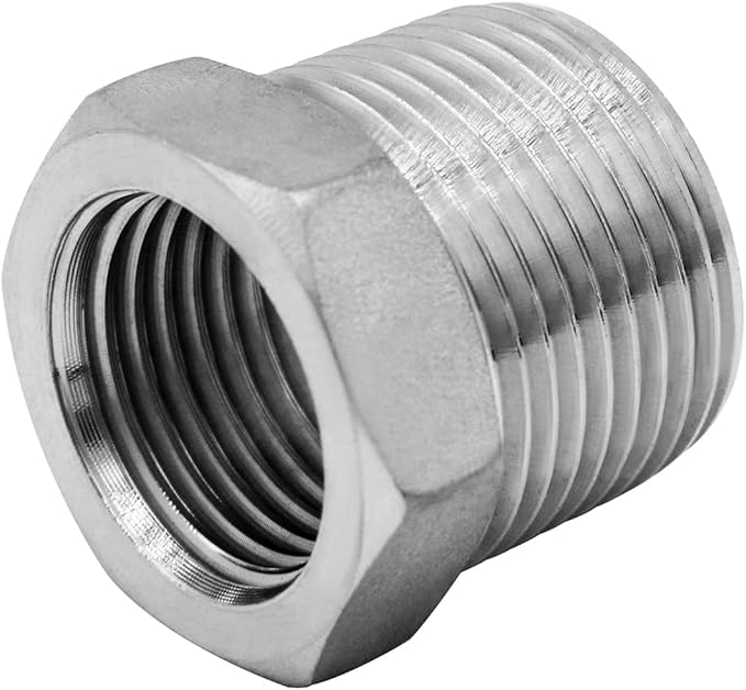Stainless Steel 1/2" Male NPT to 1/8" Female NPT Reducer Hex Bushing Pipe Fitting Adapter (pack of 5)