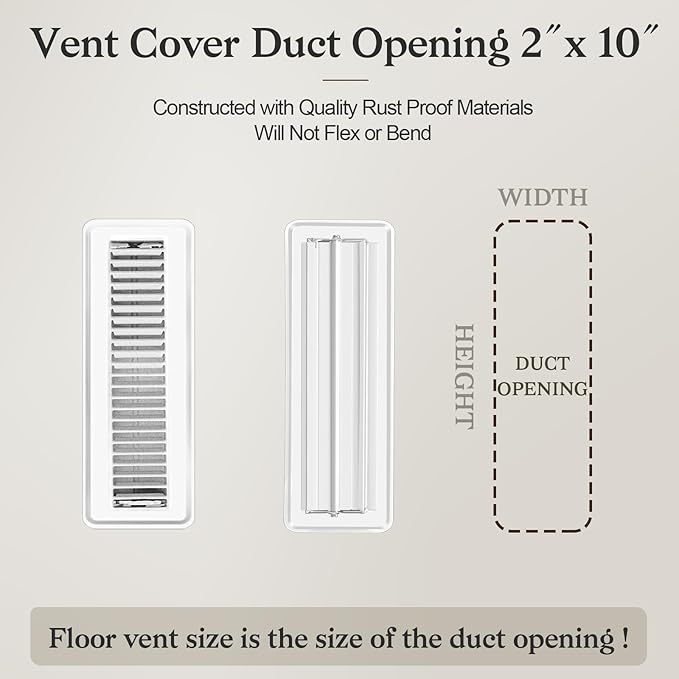 1 PCS Floor Vents Floor Registers 2x10 inch, Heavy Duty Metal Heat Air Vent Covers 2 X 10 with Rust Proof Finish for Home Office Wall Floor Registers Grilles & Vents (1, White, 2x10 Inches)