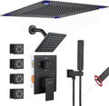 VANFOXLE Shower Faucet Set Matte Black Shower System,Shower Faucet with 2 in 1 Handheld,Ceiling Mount 16 Inch LED Shower Head+6 Inch Shower Head(Rough-in Valve Body and Trim)