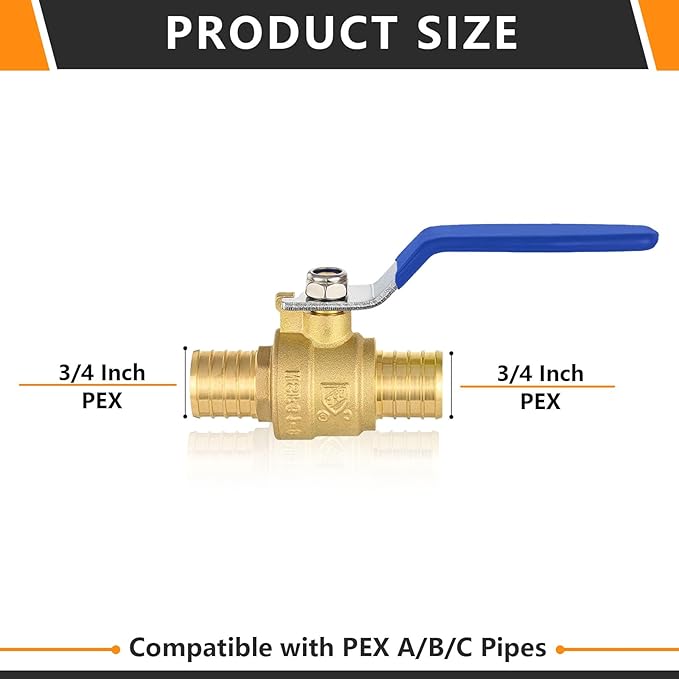 HeSun 20-PCs PEX Ball Valves, 3/4-Inch Brass Crimp Pex Valve for Hot and Cold Water, 1/4 Turn Full Port Shut-off Valve, ASTM F1807, Blue