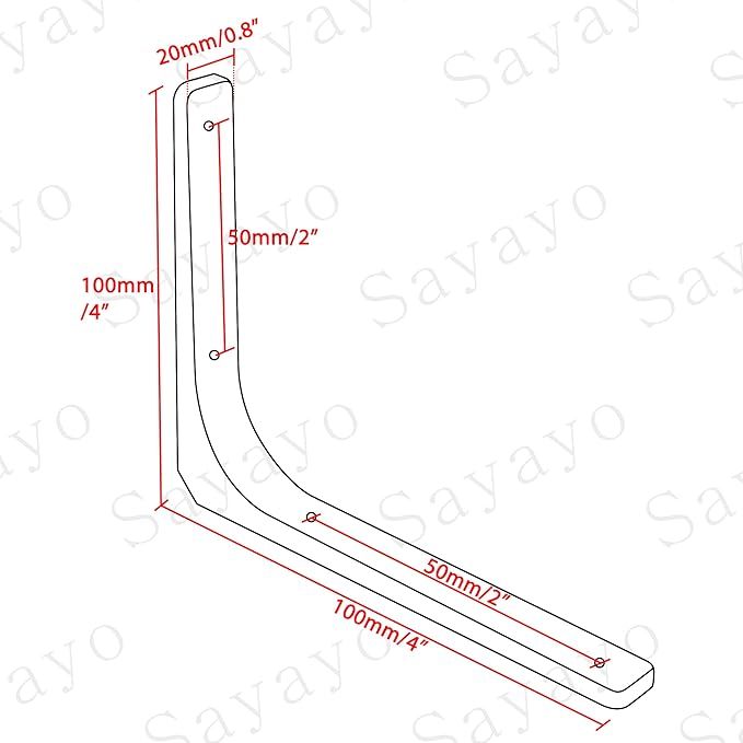SAYAYO Black Shelf Bracket 20 PCS, 4 x 4 Inch L Shape Wall Brackets Heavy Duty Metal Bracket Hanging Angle Brackets Shelf Support