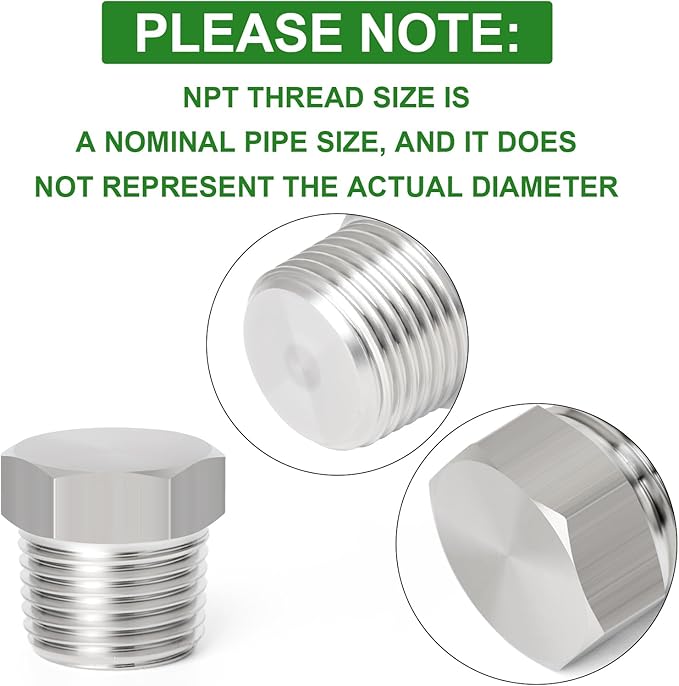 TAISHER 5PCS Stainless Steel Outer Hex Thread Socket Pipe Plug Fitting 3/8" NPT Male