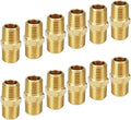 HQMPC Solid Brass Pipe Fitting Male Pipe, Hex Nipple Gas Connect Adapter Brass Union Coupler Adapter Gas x Flare Fittings 1/4"NPT 12Pcs