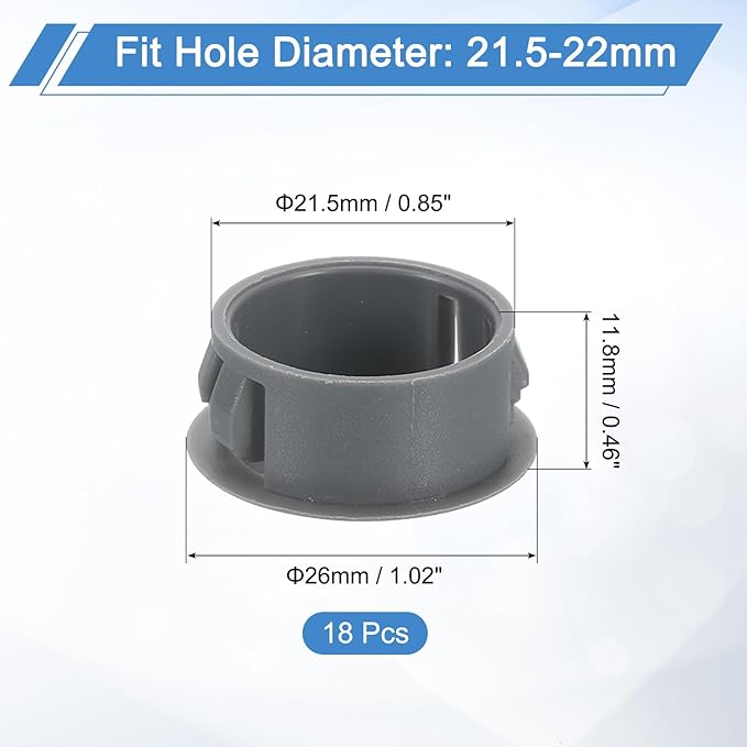 uxcell 18Pcs 22mm(7/8") Nylon Hole Plugs, Flush Type Panel Round Snap in Fastener Knockout Locking Plugs for Furniture Insert End Caps Panels, Gray