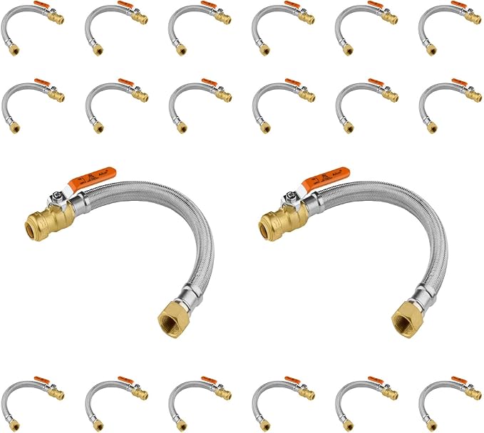 (20 Pack) Seelink 12-Inch Stainless Steel Flexible Heater Hose, 3/4 Inch Push-fit Ball Valve x 3/4 Inch FIP, Push-to-Connect for Copper, PEX, and CPVC