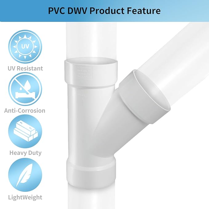 LESSO 1-1/2" PVC Wye, WYE DWV for All Hub Solvent-Weld Connections Use for 1-1/2 Inch Drain, Waste and Vent Pipe, White (2 Unit Piece)