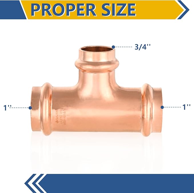 20-Pack GUOFIS Copper Press Tee,1" x 1" x 3/4" Tee Fittings for Copper Tube Connection with Stop(PRESS010-20Pack)