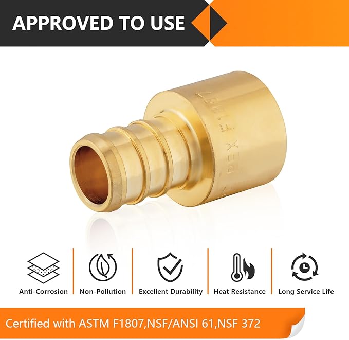 20-Pack HeSun PEX Fittings, 1" PEX x 1" Female Sweat Adapter (Over Copper Tube), Brass Crimp Fitting for ASTM F1807(PEX1807137-20)