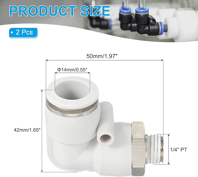 PATIKIL Push to Connect Fitting, 10 Pack Pneumatic Air Elbow Quick Connector 1/4"PT Male Thread x 14mm Tube 90 Degree Connect Tubing Elbow Air Tube Fitting Pneumatic Quick Adapter, White
