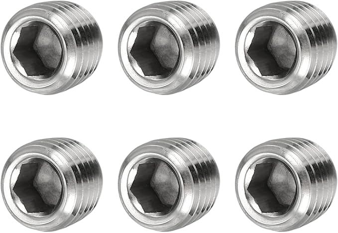 Pipe Plug Stainless Steel Internal Hex Thread Socket Pipe Plug Fitting - Fitting for (Sealing Port - Air Tanks - Water Outlets) 1/16 Inch NPT Male & 6 Pack