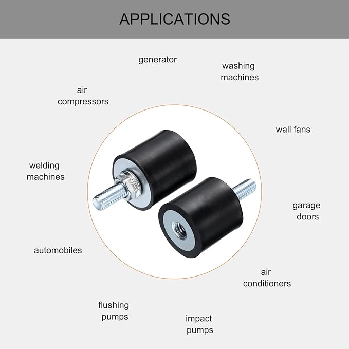uxcell 8pcs M8x23mm Rubber Isolator Mounts with Studs 30x30mm Male Female Vibration Shock Absorber Zinc Plated Cylindrical Thread Mounts Anti Vibration Isolators with 8pcs M8 Lock Nuts