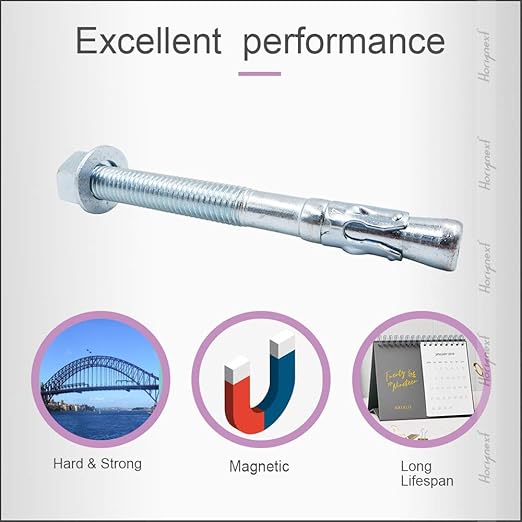 3/4" x 7" Wedge Anchor, for Cement and Concrete only, zinc-Plated Carbon Steel Screws and lag Bolts （ 4 pcs