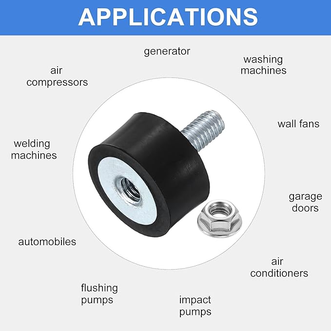 uxcell M4 Rubber Mounts, 4Pcs 15x8mm(DxH) Rubber Cylindrical Anti Vibration Isolator Shock Absorber with Lock Nut for Car Bobbin Generator Air Compressors