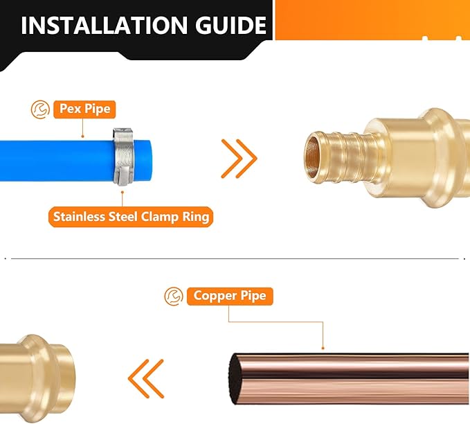 50-Pack HeSun Copper Press Fitting Adapter,1/2" PRESS X 1/2" PEX F1807 Crimp Coupling, LF Brass(PEX1807344-50)