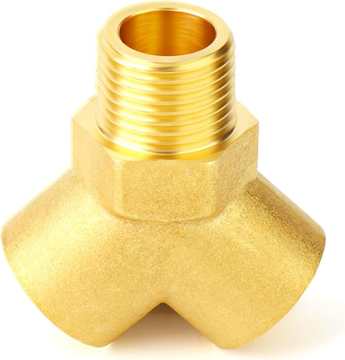 GASHER 2PCS Brass Pipe Fitting Male Branch Tee Y Adapter 1/4" NPT Female x 1/4" NPT Female x 1/4" NPT Male