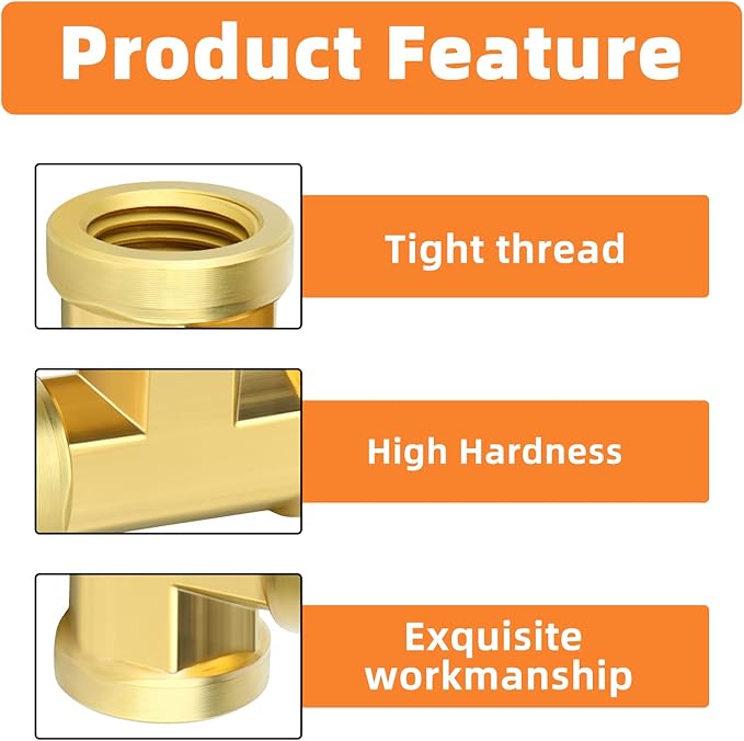 GASHER 5 Pcs Brass Tee Fitting, 3/8" x 3/8" x 3/8" NPT Female Pipe Fittings