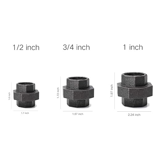 1" Cast Iron Union, Home TZH 4 Pack 1" Industrial Malleable Female Pipe Fitting Union for Industrial Vintage Style DIY Project/Furniture/Shelving Decoration (4, 1")